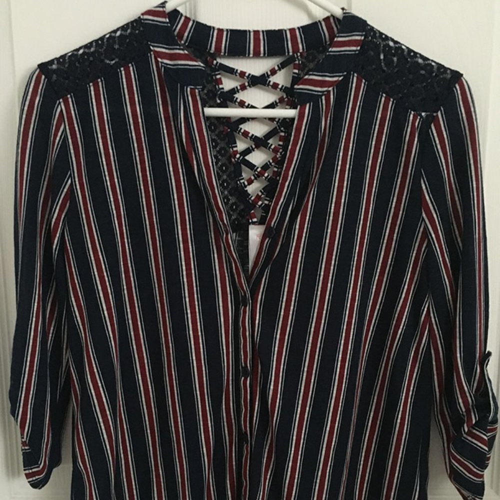 No Boundaries, Stripe Cross String Back Style Top - image 1